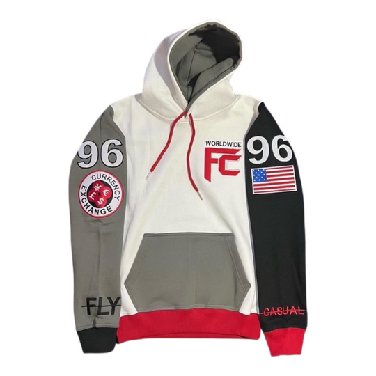 CROSS COLORED HOODIE  BLACK/WHITE/RED
