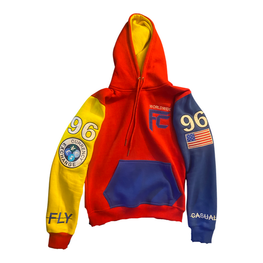 CROSS COLORED HOODIE  RED/BLUE/YELLOW
